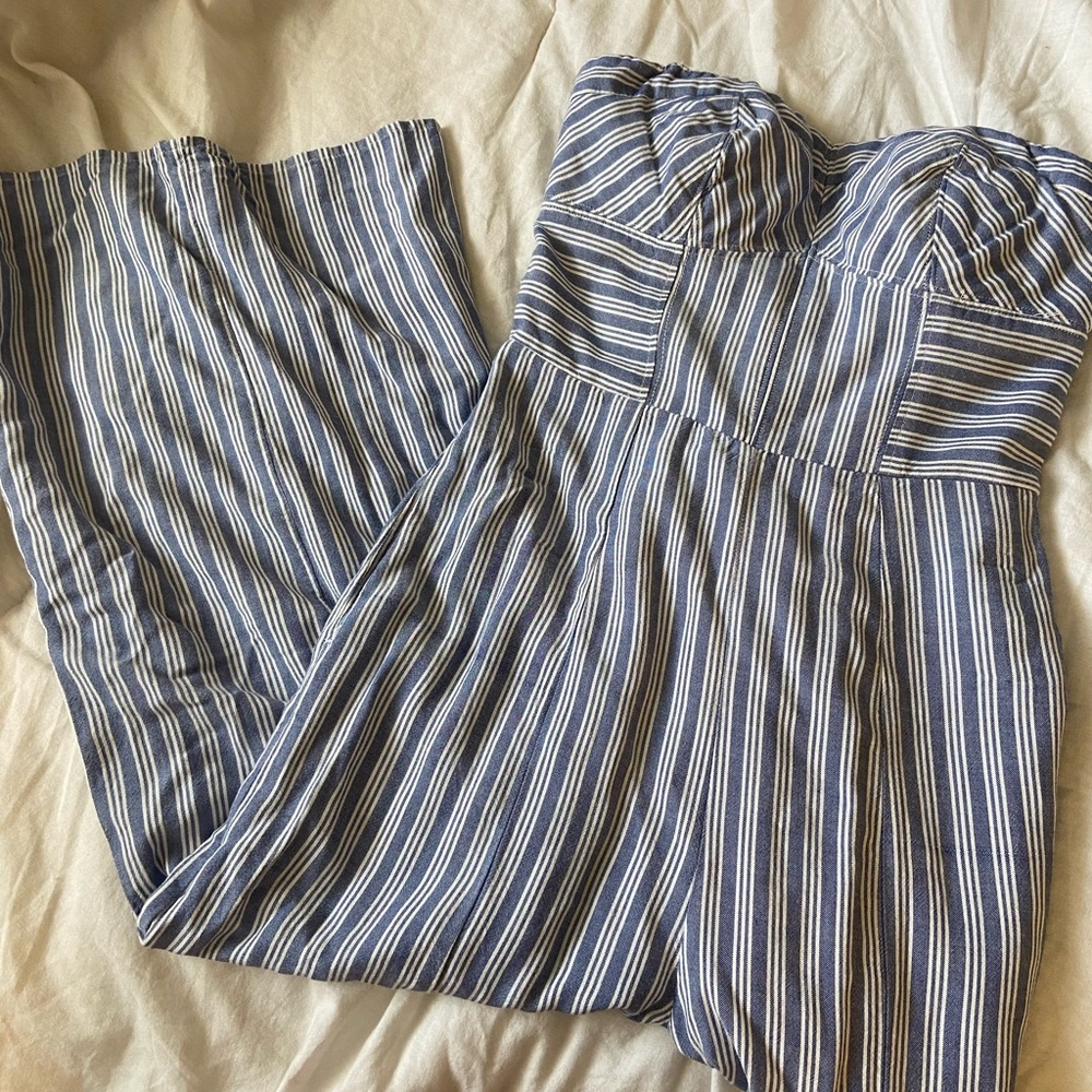 American Eagle Blue and White Striped Jumpsuit